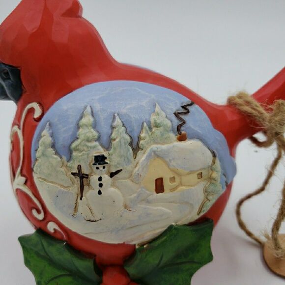 Jim Shore Cardinal Christmas Figure Winters Joy Rustic Folk Art Carved Red Bird - Picture 2 of 16